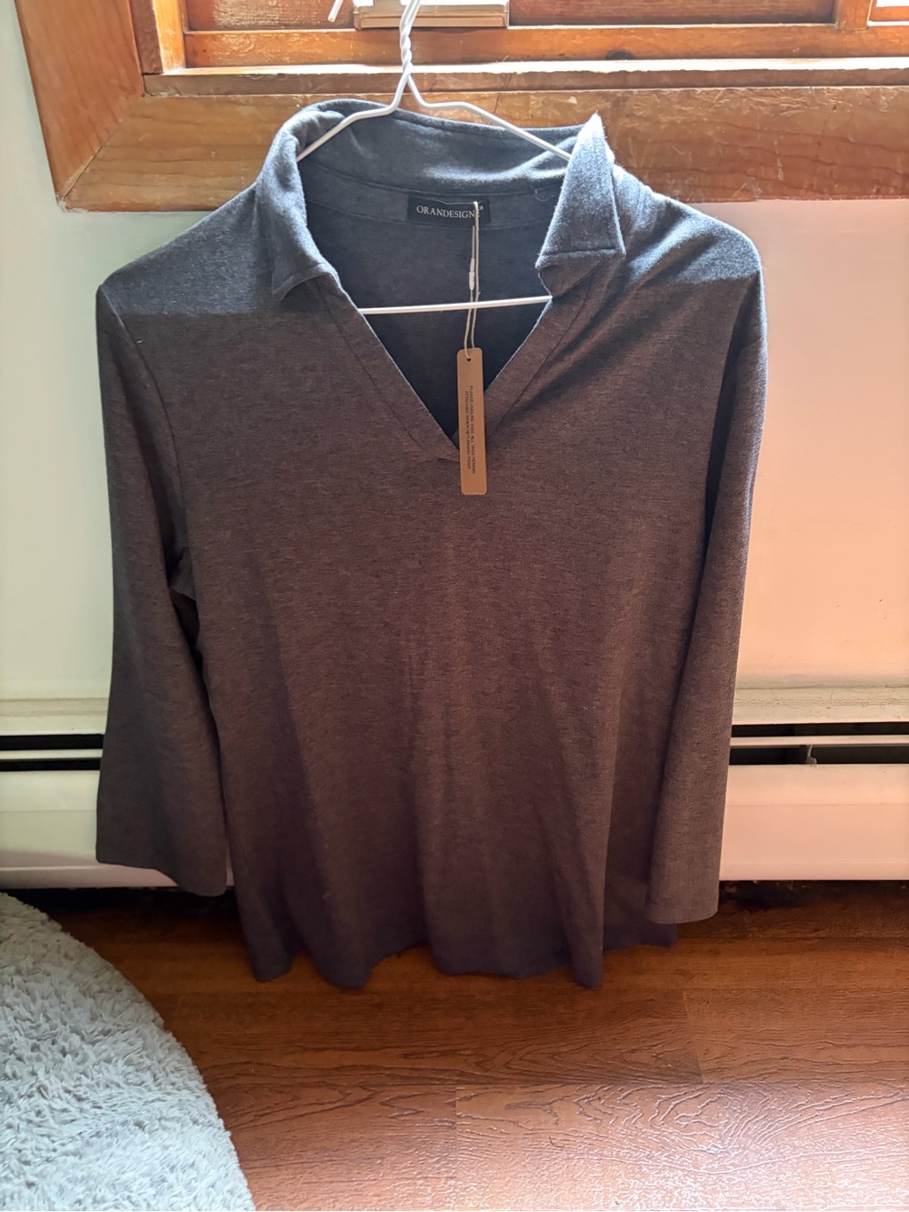 Women's Gray V-Neck Polo Top